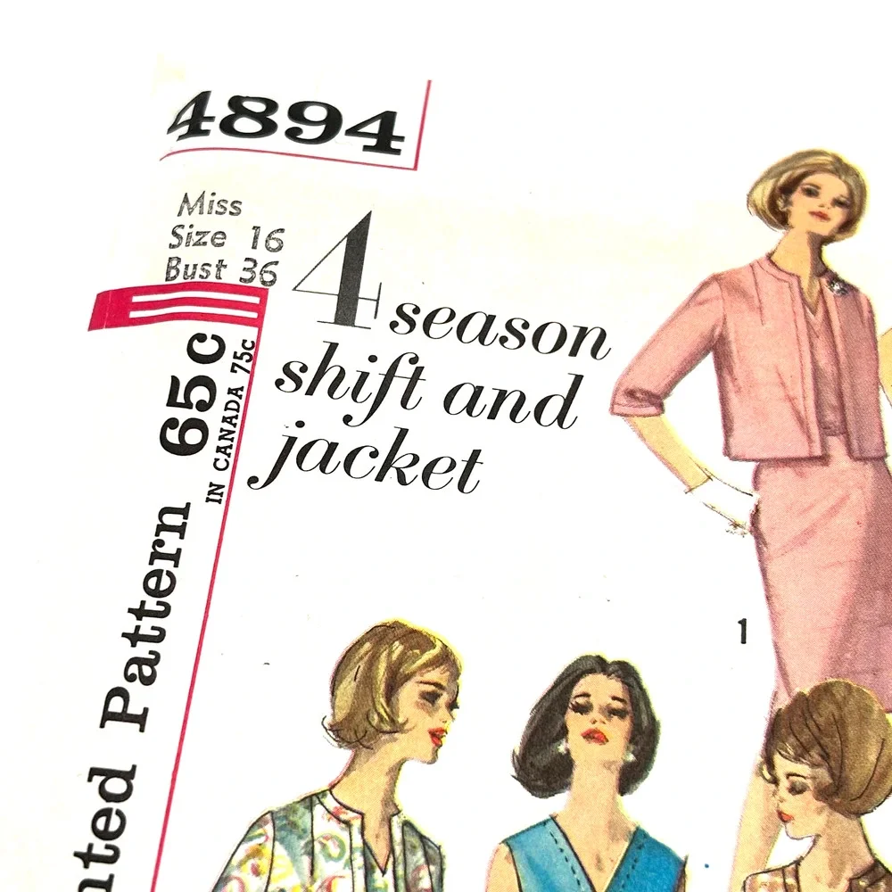 Simplicity Vintage 1960's Pattern #4894  Jr. and Misses Shift and Jacket Size 16